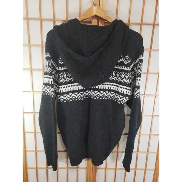 Franco Danti Italian Wool Zip Up Sweater Hooded Fair Isle Charcoal Grey - Size M - Picture 4 of 8